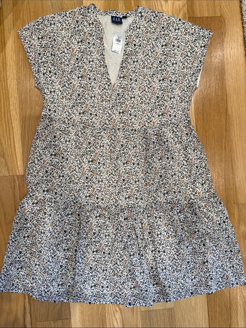 GAP Womens Petite White Floral Tiered Mini Dress